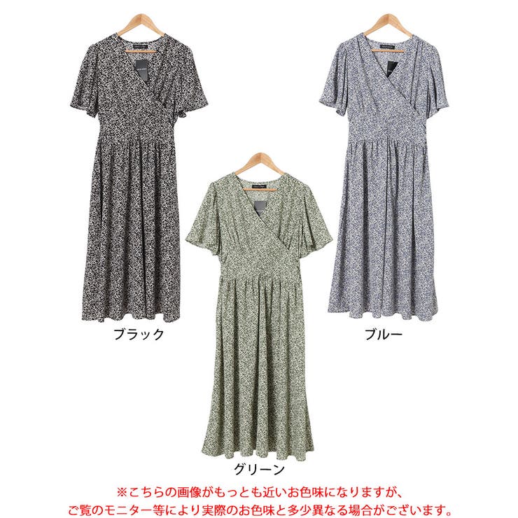 Taylor☆上品小花柄のシフォンカシュクールワンピース 大きいサイズレディース ワンピース 小花柄ウエスト切り替え