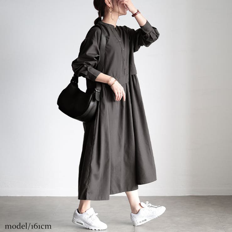 大きいサイズレディース ワンピース レイヤード風スキッパーネックフレアワンピース | GOLDJAPAN　大きいサイズ専門店 | 詳細画像12 