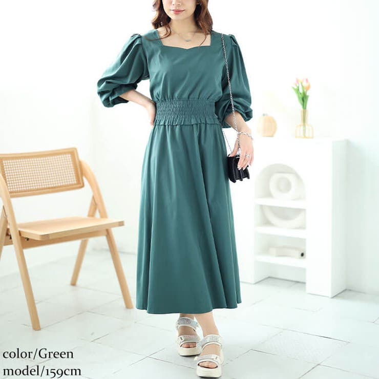 大きいサイズレディース ワンピース ハートネックウエストシャーリングワンピース | GOLDJAPAN　大きいサイズ専門店 | 詳細画像8 