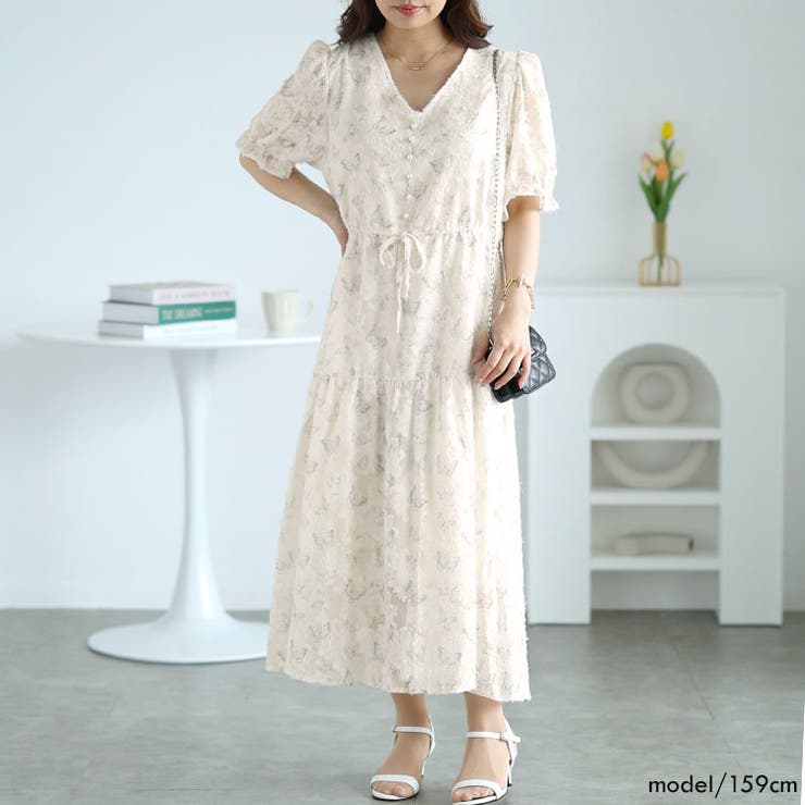 大きいサイズレディース ワンピース 蝶々柄ウエストリボンロングワンピース | GOLDJAPAN　大きいサイズ専門店 | 詳細画像13 