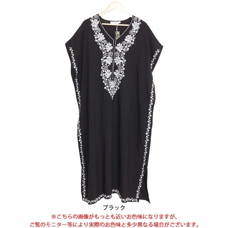 大きいサイズレディース ワンピース フラワー刺繍サイドスリット