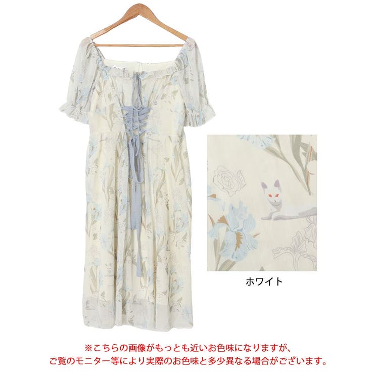 ウエストレースアップシフォンワンピース
