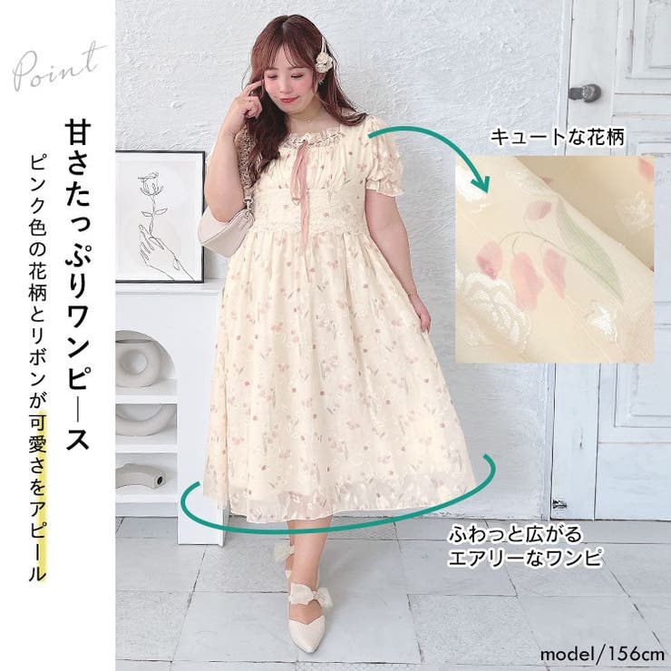 大きいサイズレディース ワンピース ウエストレースシフォン