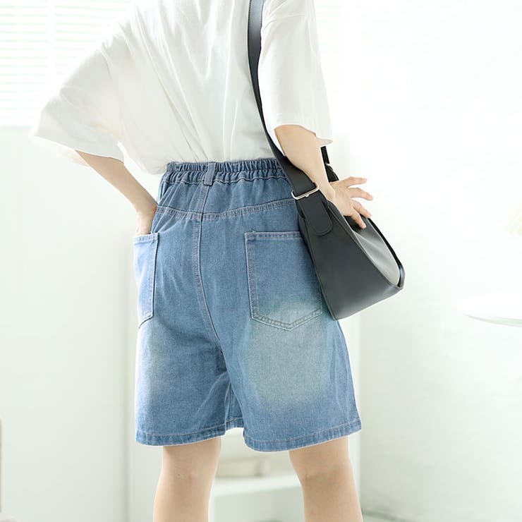 Aラインウォッシュデニムハーフパンツ