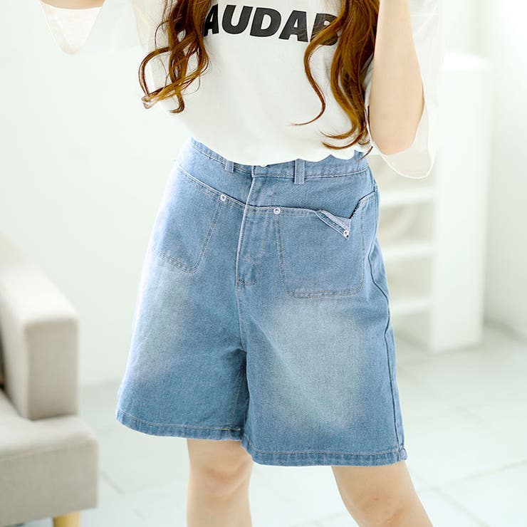 Aラインウォッシュデニムハーフパンツ