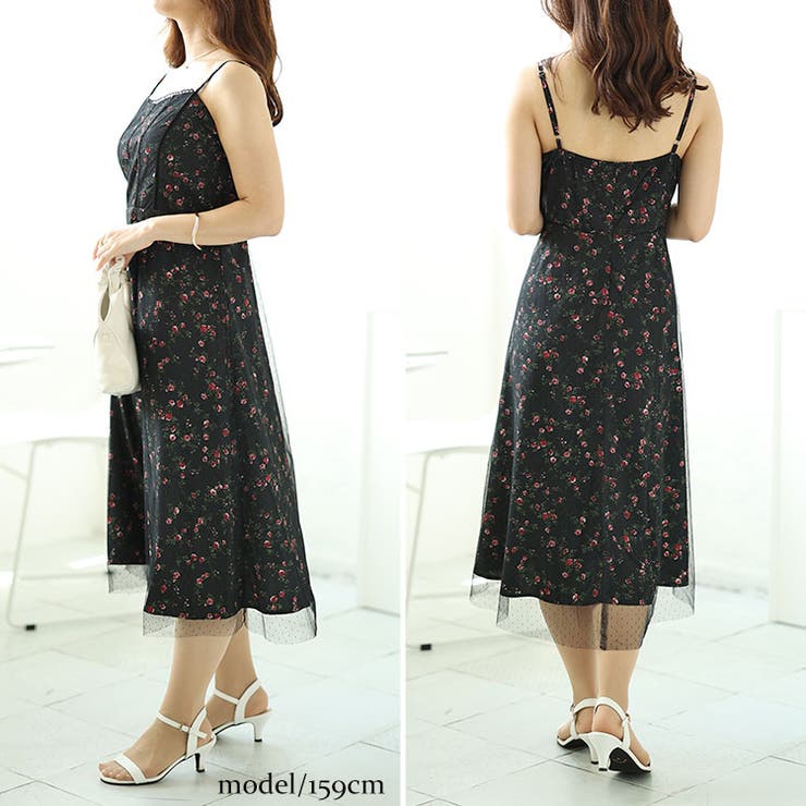 大きいサイズレディース ワンピース ボレロ＆ドットチュールレイヤード花柄キャミワ… | GOLDJAPAN　大きいサイズ専門店 | 詳細画像7 