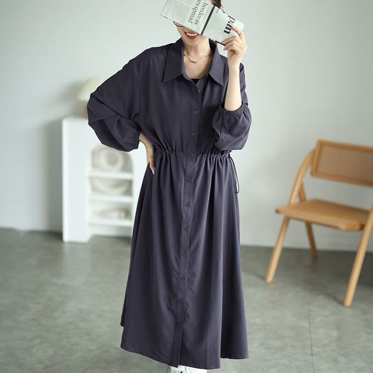 大きいサイズレディース ワンピース 楊柳ウエストドロストシャツワンピース | GOLDJAPAN　大きいサイズ専門店 | 詳細画像12 