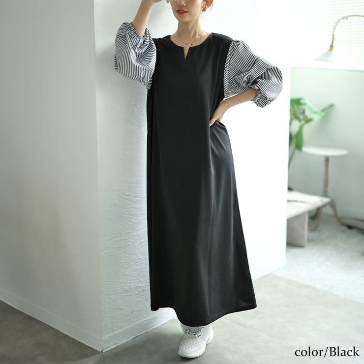 大きいサイズレディース ワンピース 袖ストライプドッキングワンピース | GOLDJAPAN　大きいサイズ専門店 | 詳細画像7 