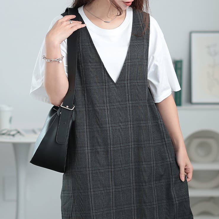 大きいサイズレディース ワンピース グレンチェックマーメイド