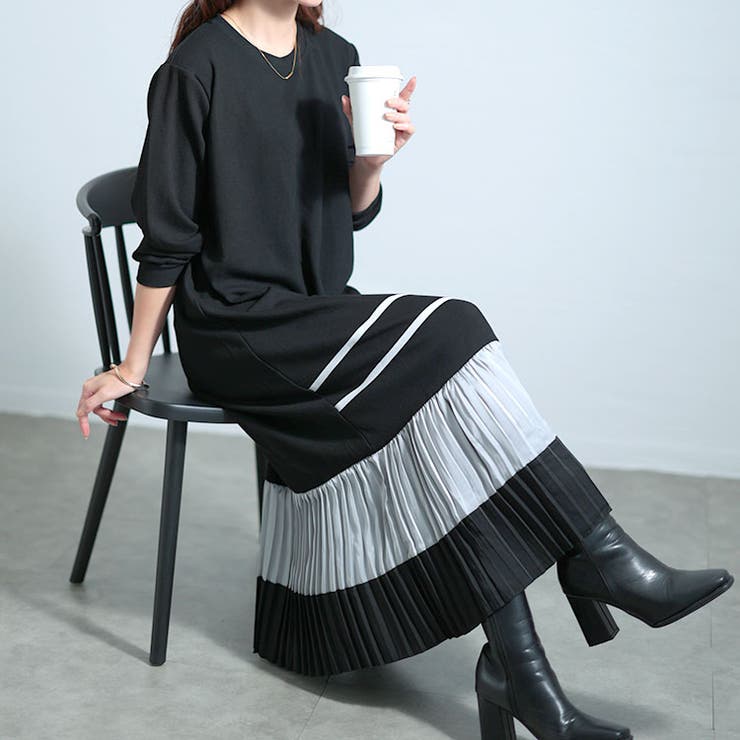 大きいサイズレディース ワンピース 裾プリーツ切替えロングワンピース | GOLDJAPAN　大きいサイズ専門店 | 詳細画像5 