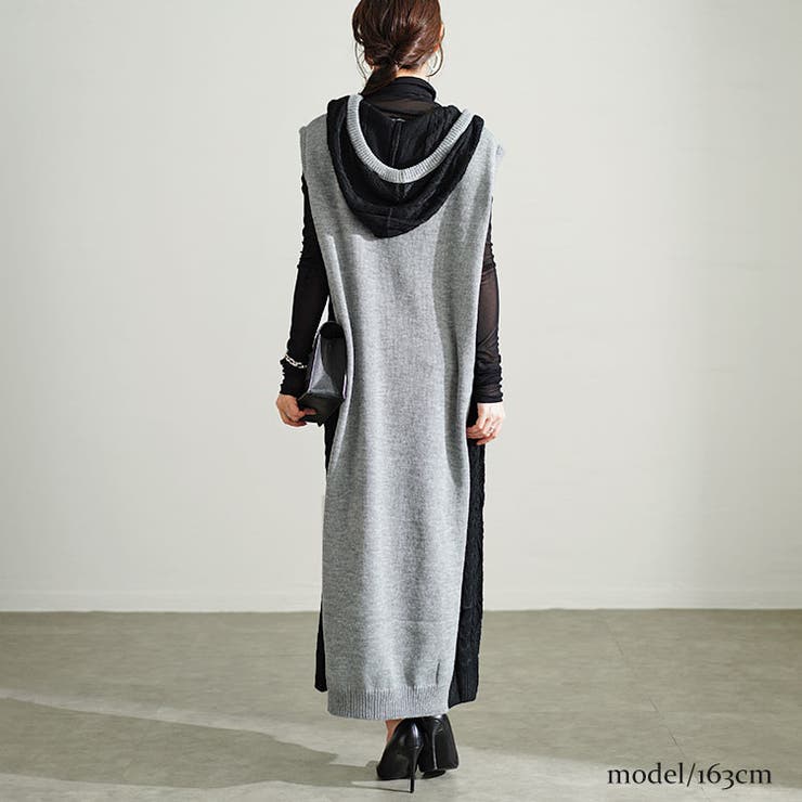 大きいサイズレディース ワンピース 配色ニットノースリーブパーカーワンピース | GOLDJAPAN　大きいサイズ専門店 | 詳細画像8 