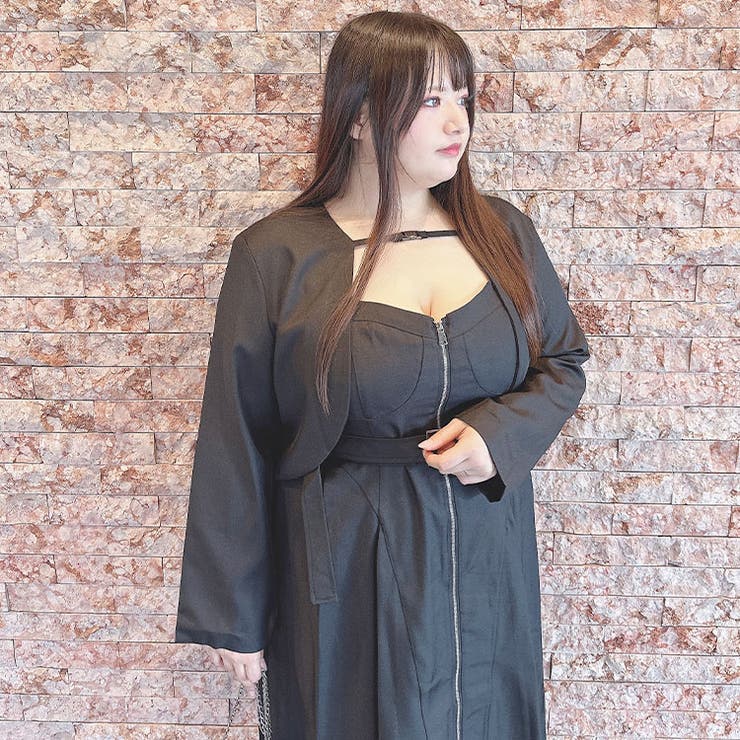 大きいサイズレディース ワンピース ノーカラーショート丈ジャケット＆ベルト付きキ… | GOLDJAPAN　大きいサイズ専門店 | 詳細画像5 