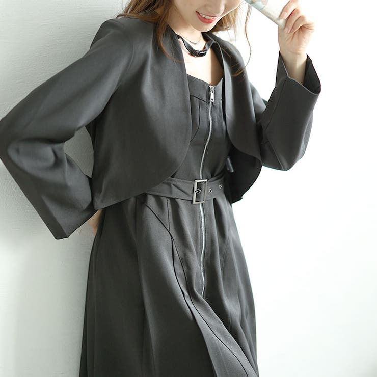 大きいサイズレディース ワンピース ノーカラーショート丈ジャケット＆ベルト付きキ… | GOLDJAPAN　大きいサイズ専門店 | 詳細画像9 