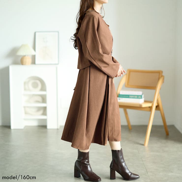 大きいサイズレディース ワンピース ノーカラーショート丈ジャケット＆ベルト付きキ… | GOLDJAPAN　大きいサイズ専門店 | 詳細画像12 