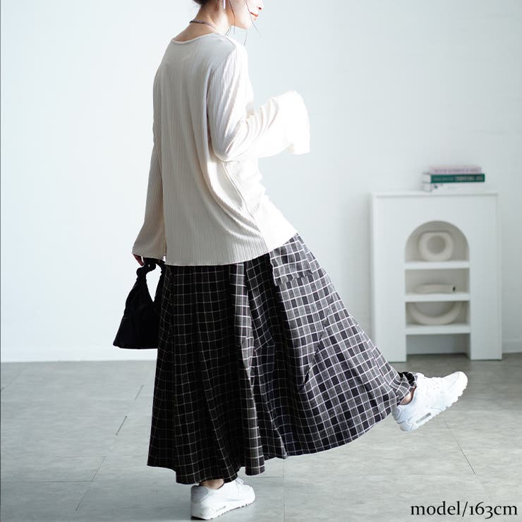 アシメ切り替えチェックスカート