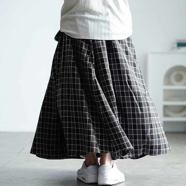 アシメ切り替えチェックスカート