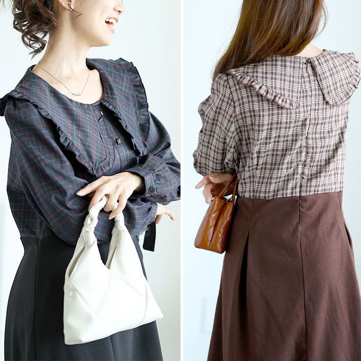 大きいサイズレディース ワンピース チェック柄ブラウスドッキングワンピース | GOLDJAPAN　大きいサイズ専門店 | 詳細画像6 