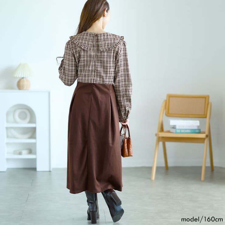 大きいサイズレディース ワンピース チェック柄ブラウスドッキングワンピース | GOLDJAPAN　大きいサイズ専門店 | 詳細画像13 