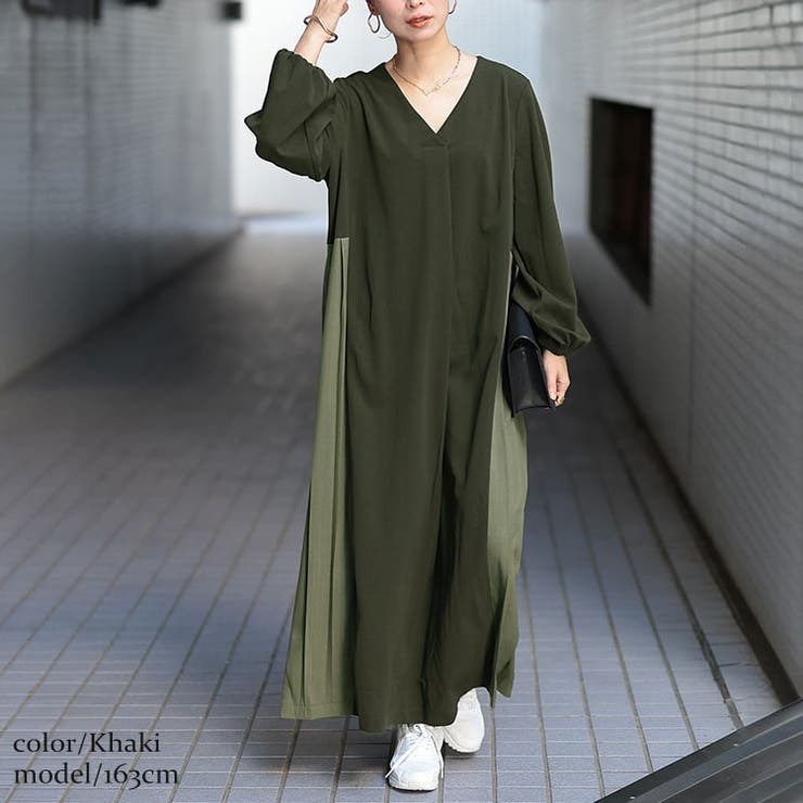 大きいサイズレディース ワンピース サイドプリーツ切り替えVネックワンピース | GOLDJAPAN　大きいサイズ専門店 | 詳細画像10 