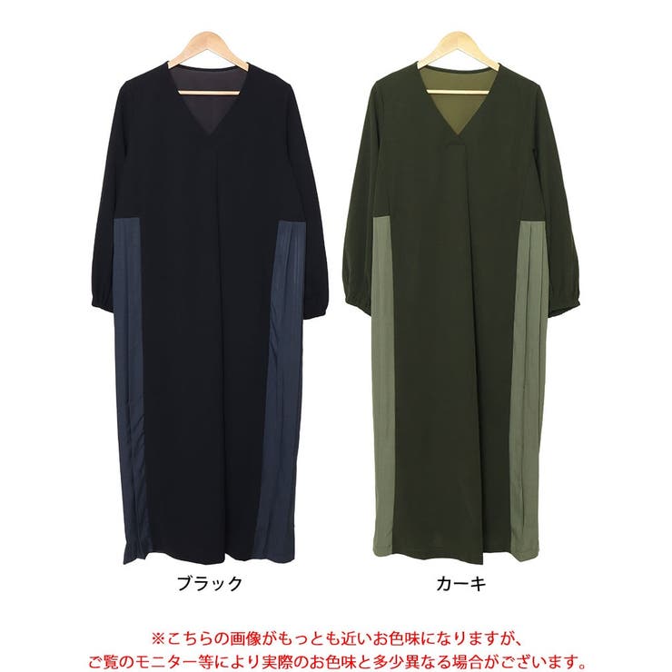 大きいサイズレディース ワンピース サイドプリーツ切り替えVネックワンピース | GOLDJAPAN　大きいサイズ専門店 | 詳細画像16 