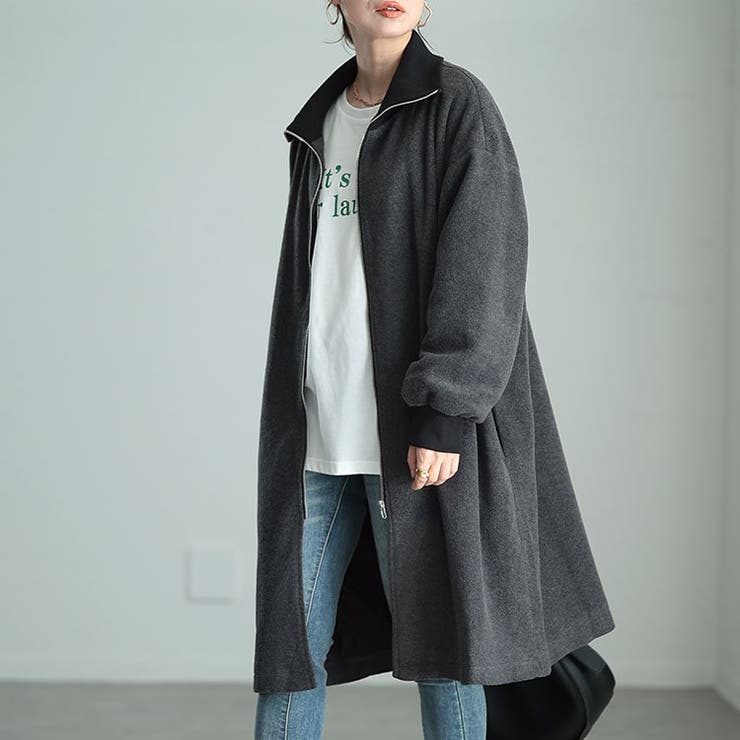 リブハイネックフリースZIPハーフコート