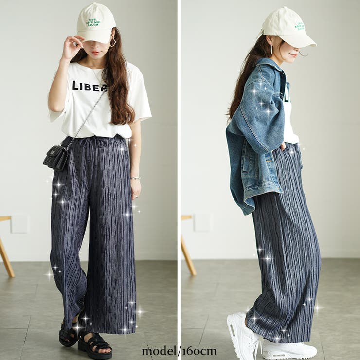 ウェーブタックラメワイドパンツ