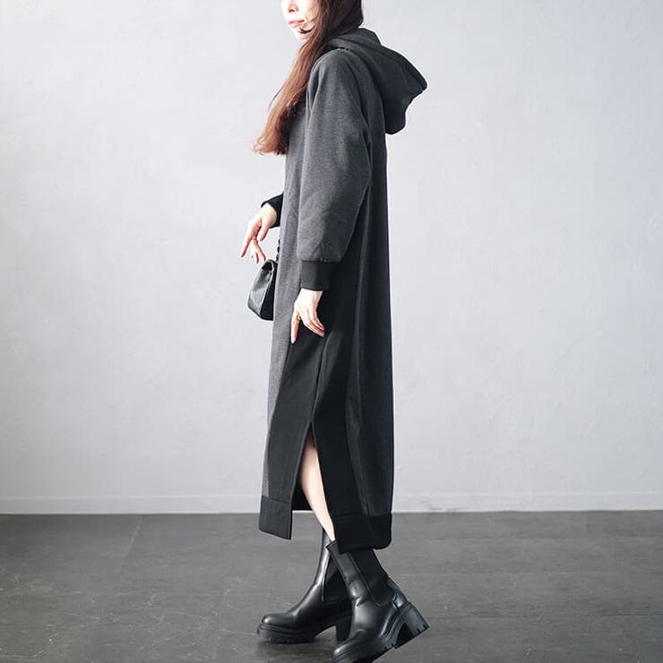 大きいサイズレディース ワンピース 裏起毛配色パーカーワンピース | GOLDJAPAN　大きいサイズ専門店 | 詳細画像10 