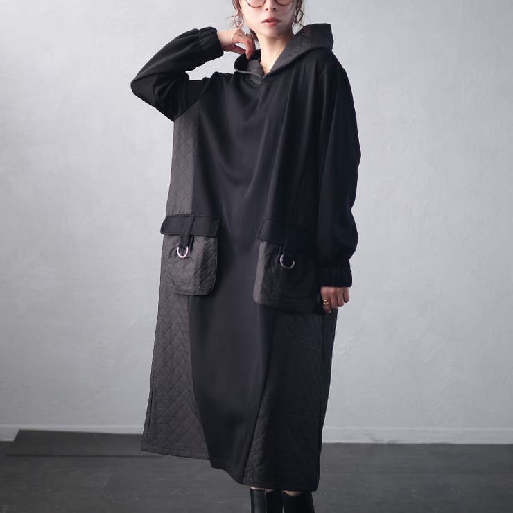 大きいサイズレディース ワンピース キルト配色ビッグポケットフーディーワンピース | GOLDJAPAN　大きいサイズ専門店 | 詳細画像7 