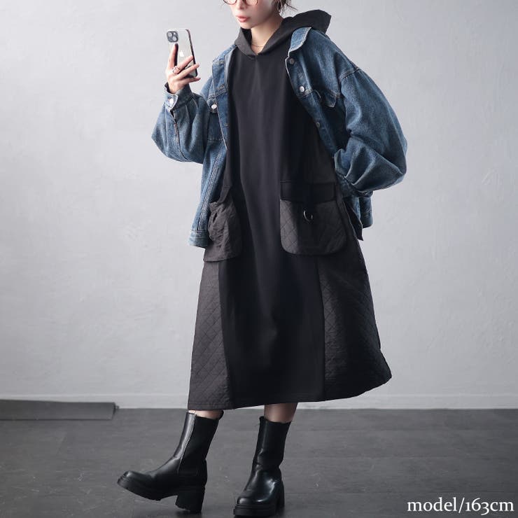 大きいサイズレディース ワンピース キルト配色ビッグポケットフーディーワンピース | GOLDJAPAN　大きいサイズ専門店 | 詳細画像12 