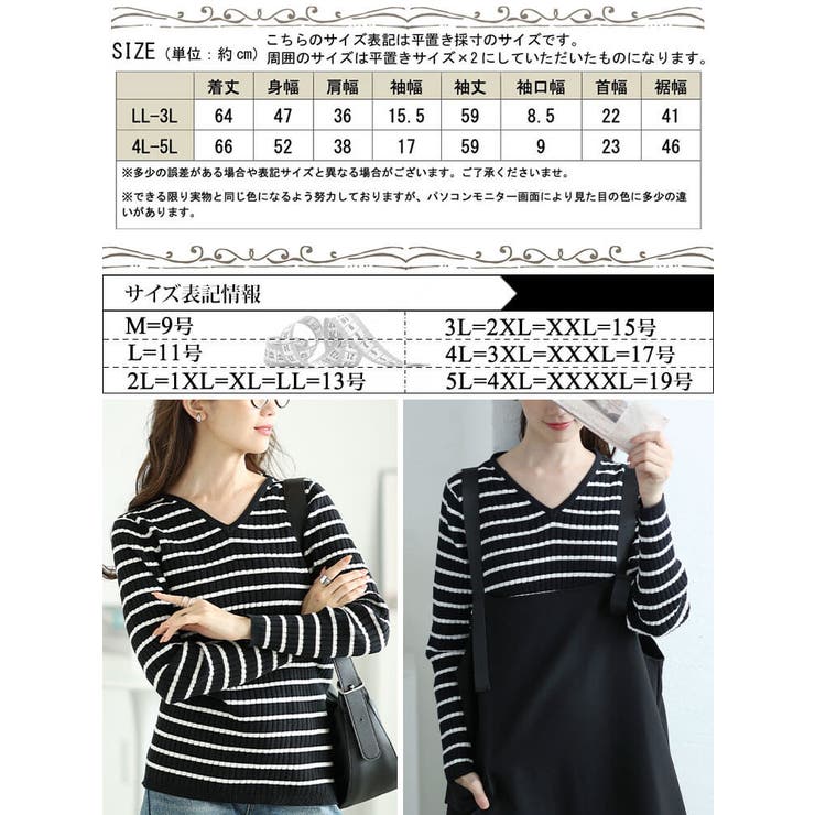 ボーダー 半袖ニット Lサイズ 黒 白（大きいサイズレディース