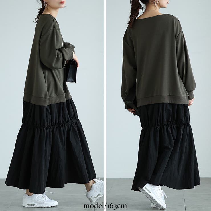 大きいサイズレディース ワンピース 異素材ドッキングギャザーワンピース | GOLDJAPAN　大きいサイズ専門店 | 詳細画像13 