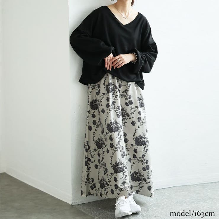 大きいサイズレディース ワンピース ブーケ柄Vネックドッキング