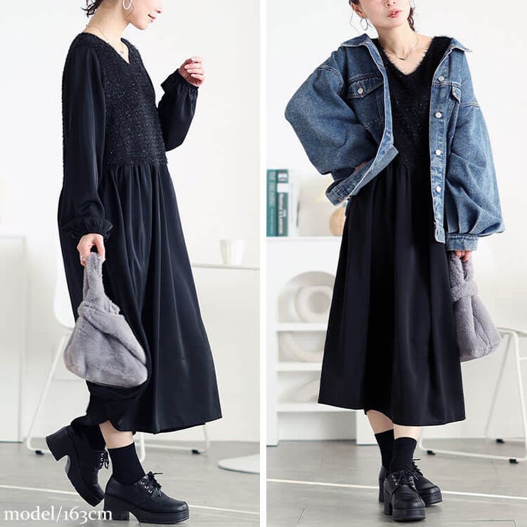 大きいサイズレディース ワンピース ラメニットベストドッキングフレアワンピース | GOLDJAPAN　大きいサイズ専門店 | 詳細画像11 