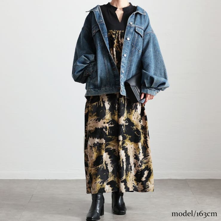 大きいサイズレディース ワンピース ペイント柄切り替えギャザーフレアワンピース | GOLDJAPAN　大きいサイズ専門店 | 詳細画像8 