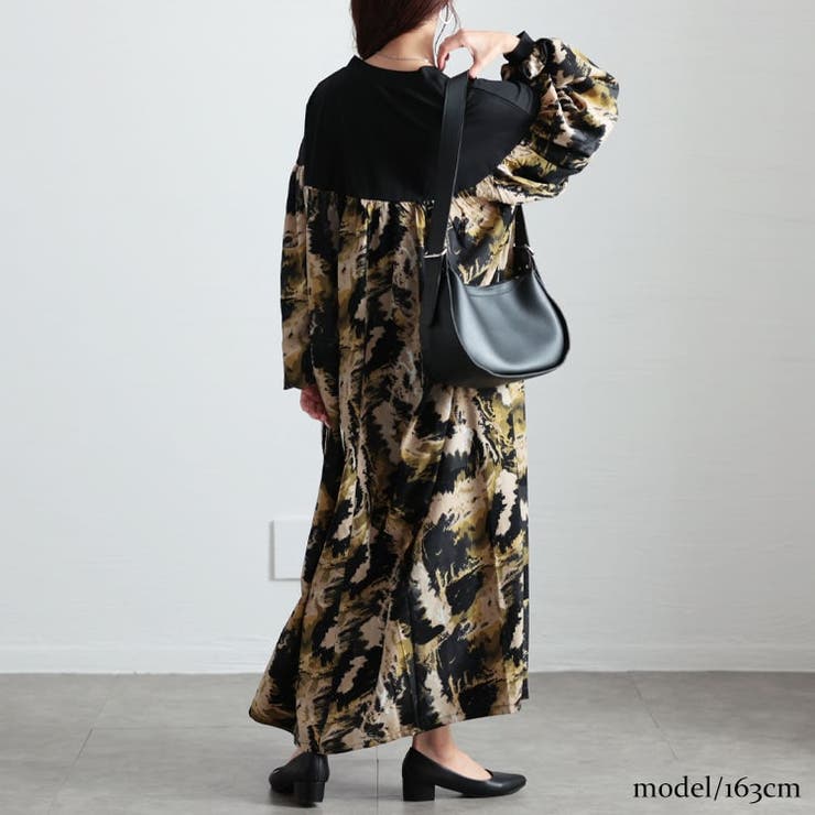 大きいサイズレディース ワンピース ペイント柄切り替えギャザーフレアワンピース | GOLDJAPAN　大きいサイズ専門店 | 詳細画像10 