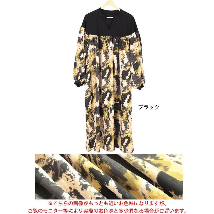 大きいサイズレディース ワンピース ペイント柄切り替えギャザーフレアワンピース | GOLDJAPAN　大きいサイズ専門店 | 詳細画像16 