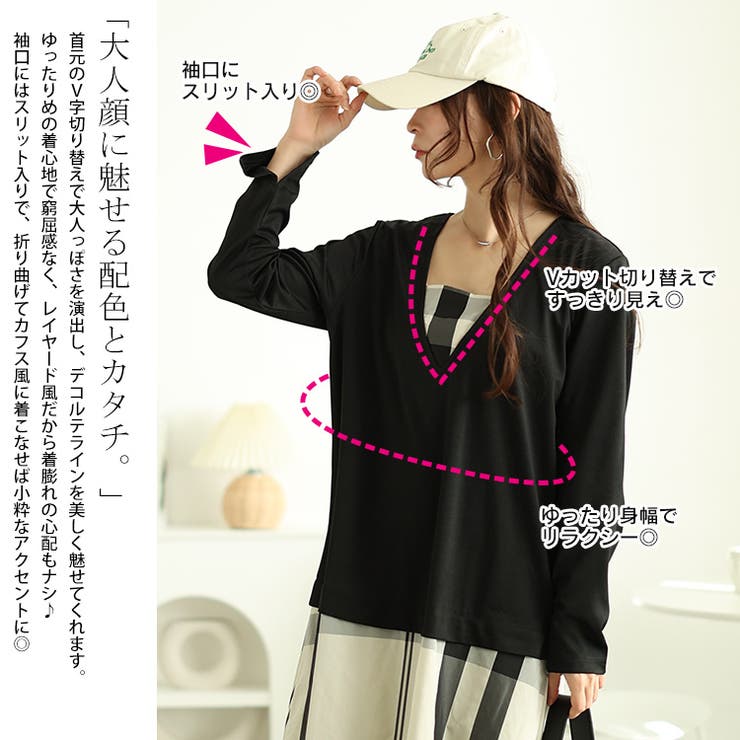 大きいサイズレディース ワンピース フェイクレイヤードチェック柄ワンピース | GOLDJAPAN　大きいサイズ専門店 | 詳細画像3 