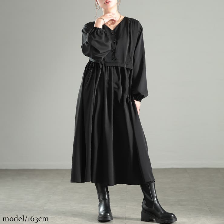 大きいサイズレディース ワンピース サイドリボンベストドッキングワンピース | GOLDJAPAN　大きいサイズ専門店 | 詳細画像8 