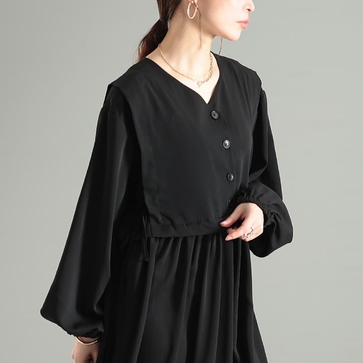 大きいサイズレディース ワンピース サイドリボンベストドッキングワンピース | GOLDJAPAN　大きいサイズ専門店 | 詳細画像9 