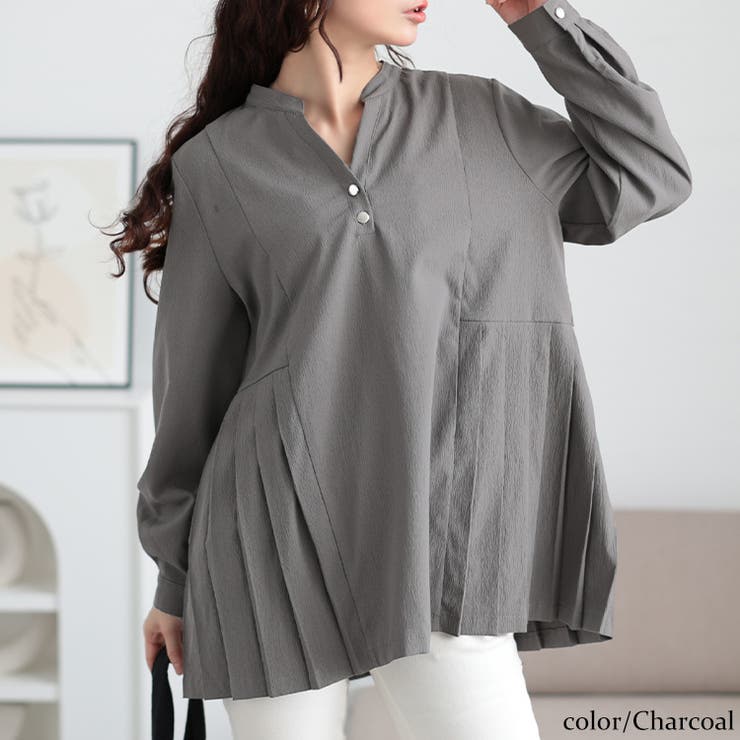 大きいサイズレディース チュニック プリーツ切り替えキーネックチュニック | GOLDJAPAN　大きいサイズ専門店 | 詳細画像11 