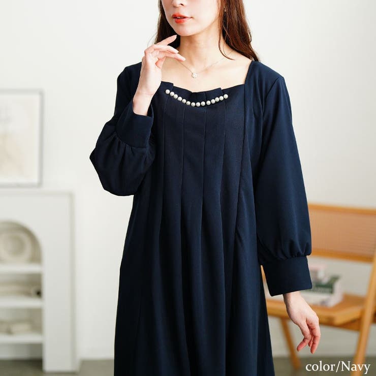 大きいサイズレディース ワンピース 胸元タックパール付きフレアワンピース | GOLDJAPAN　大きいサイズ専門店 | 詳細画像7 