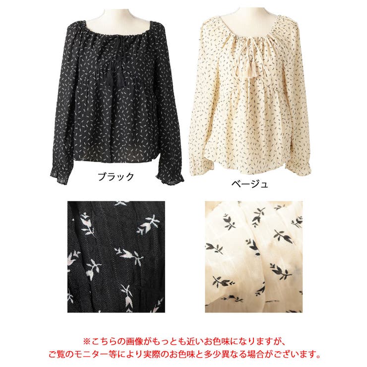 リボンシャーリング花柄ブラウス