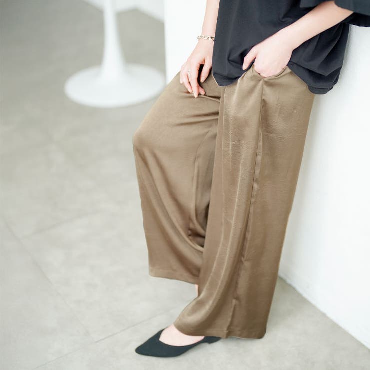 微光沢ワッシャーワイドパンツ