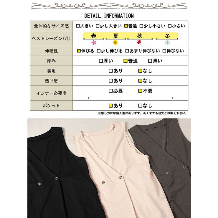 深Vネックダブルボタンロングベスト