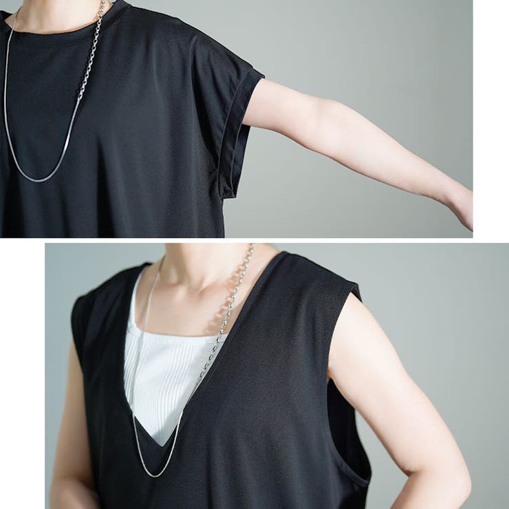 ショート丈Tシャツ＆Vネックジャンパースカートセット