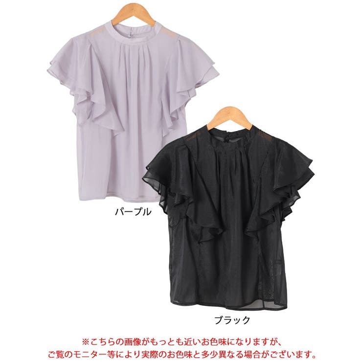 ダブルフリルスリーブシアーブラウス