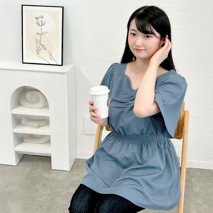 楊柳ハートネックぺプラムチュニック