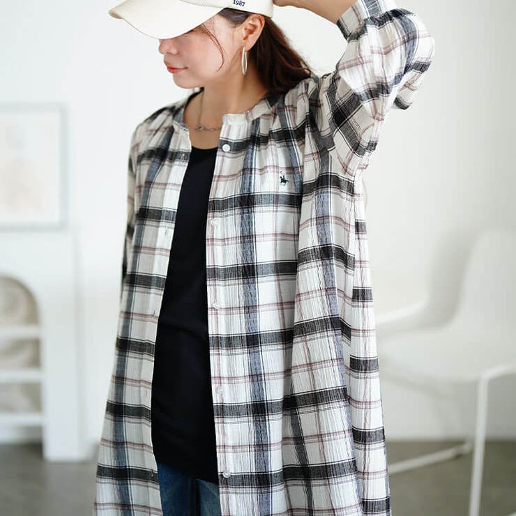 ワンポイント刺繍チェックシャツワンピース