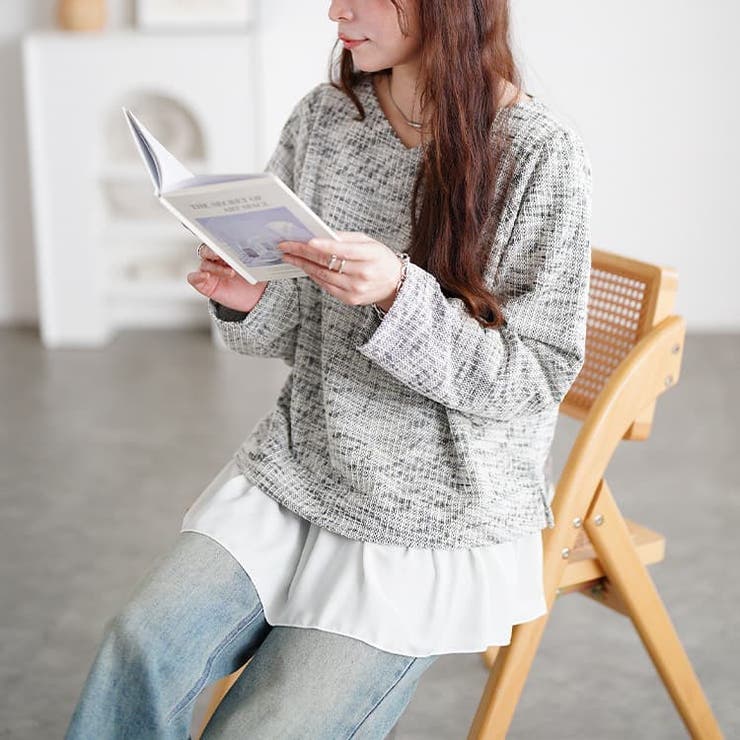 大きいサイズレディース トップス ツイードフェイクレイヤードプルオーバー | GOLDJAPAN　大きいサイズ専門店 | 詳細画像8 