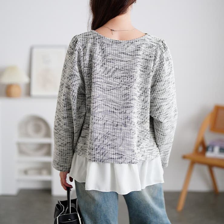 大きいサイズレディース トップス ツイードフェイクレイヤードプルオーバー | GOLDJAPAN　大きいサイズ専門店 | 詳細画像9 